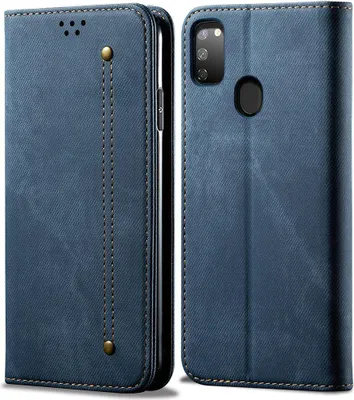 Produktbild von Galaxy M30S Hülle, LaimTop Denim Leder Brieftasche Magnetverschluss Flip Bookstyle Schutzhülle mit Standfunktion für Samsung Galaxy M30S Blau