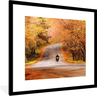 Produktbild von MuchoWow® Gerahmtes Poster Motorrad zwischen Herbstbäumen 40x40 cm - Poster mit Schwarzem Bilderrahmen Wandposter Rahmen Foto Bilder - Poster - Plakat im Rahmen