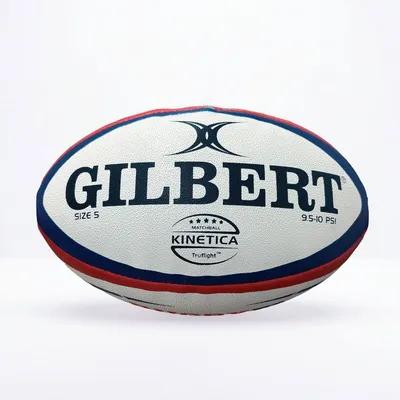 Imagen del producto de Pelota de rugby Gilbert, modelo Matchball, con tecnología X Kinetica, color blanco, talla 5