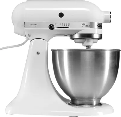 Obrázek produktu pro KitchenAid 5K45SSEWH, Stojací mixér, Metalická, Bílá, Tlučení, Hnětění, Míchání, Míchání, 1,15 m, 4,3 l, 220 ot/min
