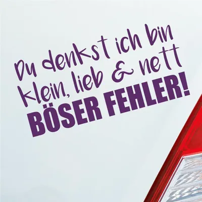 Produktbild von Auto Aufkleber Du denkst ich bin klein, lieb & nett Böser Fehler! 19,5x9,5 cm Lila Sticker Heckscheibenaufkleber