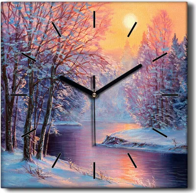 Produktbild von Coloray Hodiny Unikátní 30x30 cm  Tiché hodiny Pro obývací pokoj a kuchyň Nástěnné hodiny Plátno Černé ručičky hodin - Zimní stromové řeky slunce