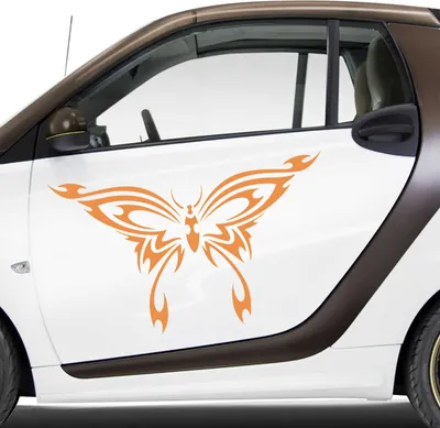 Produktbild von Aufkleber - Autoaufkleber-Set Schmetterling Tribal, 2 Stk. je 70cm x 41cm orange - Tuning Carystyling Heckscheibe Auto