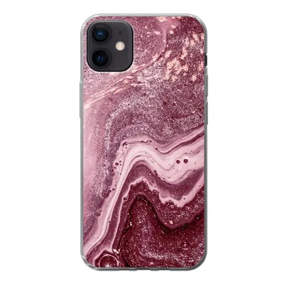 Produktbild von MuchoWow® Handyhülle Schutzhülle Hülle für iPhone 12 mini Naturstein - Rosa - Glitter Silikon Softcase Handy Hülle - Bild
