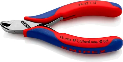 Produktbild von Knipex Elektronik-Schraegschneider Länge 115mm poliert 2-Komponenten-Griff kleine Facette SB - 64 42 115 SB