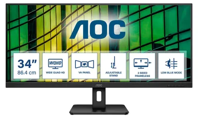 Obrázok produktu pre Počítačový monitor AOC U34E2M 86,4 cm (34") 3440 x 1440 pixelov Quad HD čierny