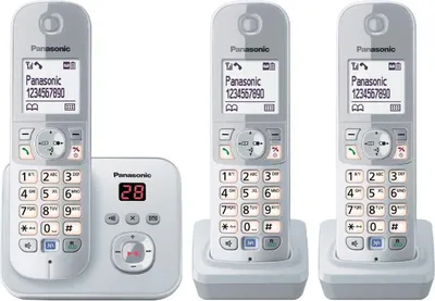 Image de Panasonic KX-TG6823 - Téléphone sans fil - Répondeur avec identification de l'appelant - DECT - Pearly Silver + 2 combinés supplémentaires
