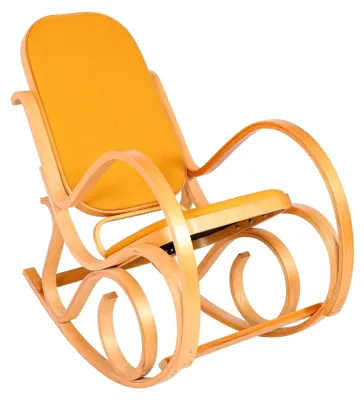 Produktbild von Schaukelstuhl M41, Schwingsessel Fernsehsessel, Massivholz - Eiche-Optik, Stoff/Textil gelb