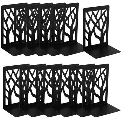 Image de Supports de livres noirs - Supports de livres en métal robustes - Revêtements antidérapants - Design décoratif en forme d'arbre - Résistant à la rouille - Base stable - Support de livres