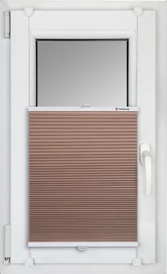 A pleated blind is shown covering the lower half of a window frame.