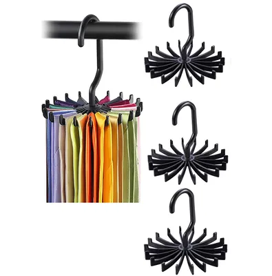 Produktbild von 3 Stück Krawattenhalter, 360°drehbare Krawattenbügel für 20 Krawatten mit längerem Haken Kleiderschrank Organizer - Krawatten Schlips Gürtel Schal Ketten Halter
