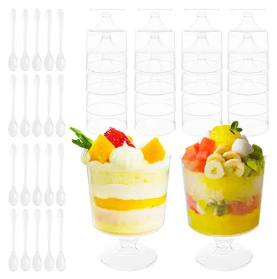 20 runde Dessertbecher 160 ml mit 20 Löffeln, durchsichtig
