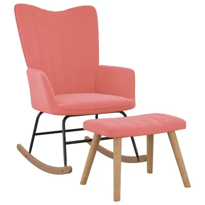Zdjęcie produktu dla Fotel bujany z aksamitnym stołkiem 61 x 98 x 78 cm Różowy