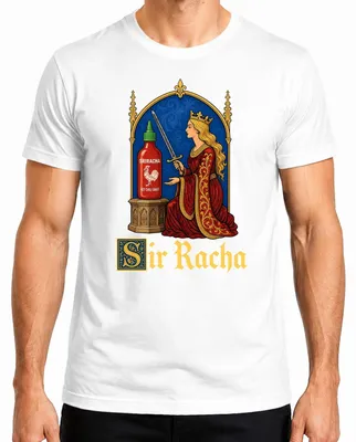 Obrázok produktu pre Pánske tričko "Sir Racha Sriracha Hot Sauce Königin Schwert Statement", biela farba, veľkosť L
