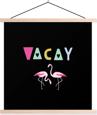 Produktbild von MuchoWow® Textilposter Sommer - Flamingo - Schwarz 60x60 cm mit holzfarbenen Rahmen - Wanddekoration