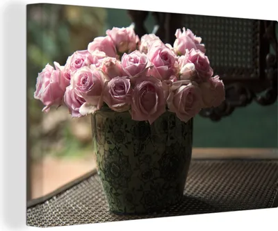 Produktbild von OneMillionCanvasses® - Leinwandbilder - 150x100 cm, Stilleben - Rosen - Blumentopf, Wandbilder Kunstdruck Wanddekoration