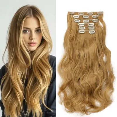 Obrázok produktu pre Clip-in predlžovanie vlasov, vlnité, tmavohnedé, 48 cm, 6 prameňov, 16 klipov, syntetické