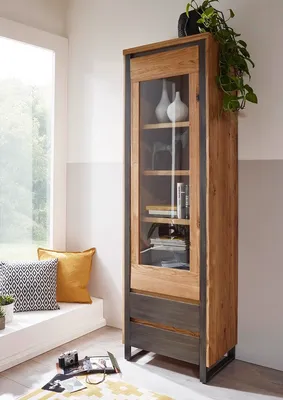 Produktbild von Vitrine 62x204cm 'Taipeh' Wildeiche & Metall gebürstet