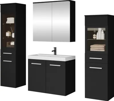 Produktbild von MIRJAN24 Badmöbel-Set Madrit II, Badezimmer-Set mit Spiegel und Waschbecken (Farbe: Schwarzer Graphit, mit Siphon, ohne Beleuchtung)