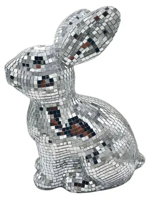 Produktbild von Spiegelkugel-Diskokugel-Hasenfigur, sitzende Hasenfigur, Oster-, Hochzeits-, Heim-, Büro- und Schreibtischdekoration