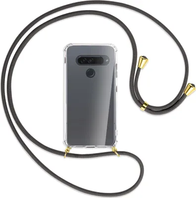 Produktbild von Handykette Backcover-Schutzhülle mit Band (Metall goldfarben) für LG G8S ThinQ - dunkelgrau