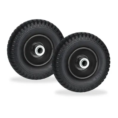 Image de Relaxdays Roue de brouette 2.50-4, lot de 2, roue en caoutchouc plein, jante en acier, roue de rechange pour brouette, anti-crevaison, 80 kg, noir