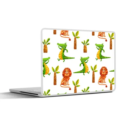 Produktbild von MuchoWow® Laptop Aufkleber Sticker Cover Dschungel - Löwe - Krokodil 36.5x27.5 cm - Laptop-Sticker