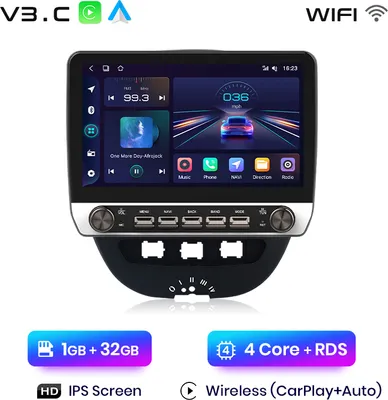 Immagine prodotto di 10.1" Android 15 Car Radio Carplay per Toyota Aygo Peugeot 107 Citroen C1 2005-2014 GPS Navi WIFI BT DAB+ SWC DSP USB 1+32G Con Manopola Rotante