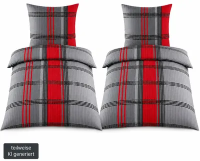 Produktbild von Seersucker Bettwäsche, 2x(135x200 +80x80cm), rot grau Karo, bügelfrei