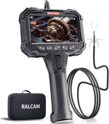 Imagen del producto de Cámara endoscópica con luz, cámara endoscópica con cabezal de 210° de movimiento, sonda de 6,2 mm, pantalla HD de 5 pulgadas, cámara de inspección IP67, tubo flexible de 1,5 metros