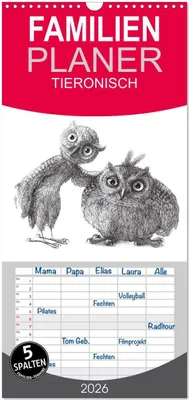 Produktbild von Familienplaner 2026 - TIERONISCH mit 5 Spalten (Wandkalender, 21 x 45 cm) CALVENDO