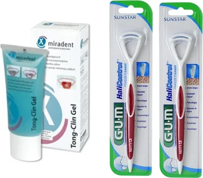Produktbild von 1x TongClin Zungenreinigungs Gel 50 ml + 2 x GUM Tongue Cleaner - Zungenreiniger 760