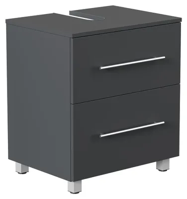Produktbild von Badezimmer Waschbeckenunterschrank mit 55 cm Breite in graphit, 2 Schubladen, stehend - MONTEFANO-02