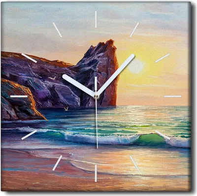Produktbild von Coloray Uhr auf Leinwand 30x30 cm Wand Uhr Dekoration Wohnzimmer Segeltuch weiße Zeiger -Seesonnenuntergang