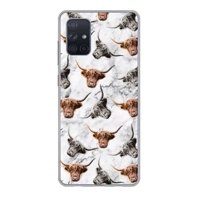 Produktbild von MuchoWow® Handyhülle Schutzhülle Hülle für Samsung Galaxy A51 Schottischer Highlander - Kuh - Marmor Silikon Softcase Handy Hülle - Schutzabdeckung