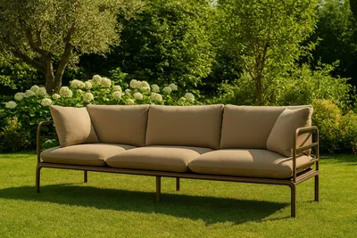Zdjęcie produktu dla Sofa ogrodowa Wenecja 3 osobowa beżowa elegancja i nowoczesna lekkość na tarasie w ogrodzie