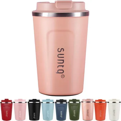 Image de SUNTQ Mug à café à emporter en acier inoxydable Mug isotherme à double paroi Isolé 380ml Corail Rose