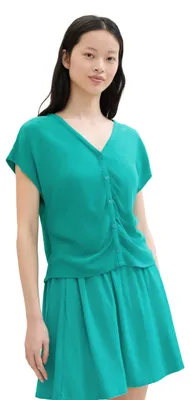 Productafbeelding van TOM TAILOR Denim, dames, basic, korte blouse met plooien, felgroen, maat S