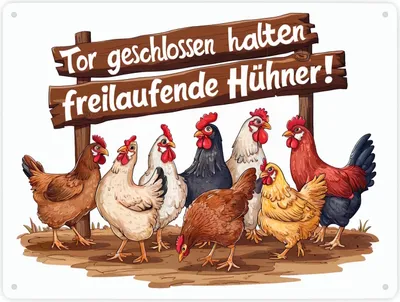 Produktbild von Freilaufende Hühner - Tor geschlossen halten Metallschild XXL in 28x38 cm