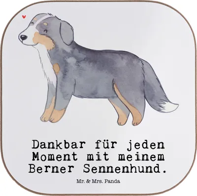Produktbild von Mr. & Mrs. Panda Tischschoner Berner Sennenhund Moment - Weiß - Geschenk, Coaster, Holzuntersetzer, Dürrbächler, Tischuntersetzer, Untersetzer Glas, für Gläser