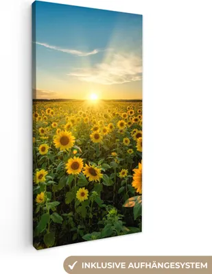 Zdjęcie produktu dla MuchoWow® - Obraz na płótnie - Zachód słońca - Kwiaty - Słonecznik - Horyzont - Krajobraz, fototapeta, dekoracja ścienna obrazy do salonu, 20x40cm