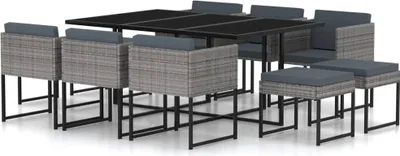 Produktbild von 11-tlg. Garten-Essgruppe mit Kissen Poly Rattan Grau