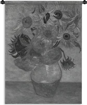 Produktbild von MuchoWow® Wandteppich Wandbehang Sonnenblumen - Vincent van Gogh - Schwarz - Weiß 90x120 cm Tapisserie Dekoration Wandtuch - Wanddeko