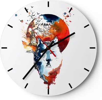 Produktbild von Wanduhr - Rund - Glasuhr - Tierwelt Pelz Abbildung Mond - 30x30cm - Schleichendes Uhrwerk - Lautlos - zum Aufhängen bereit - Dekoration Modern - Wanddekoration aus Glas - C3AR30x30-3133