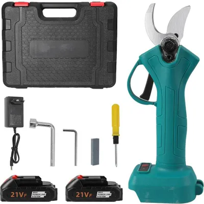 Image de Sécateur électrique - Sécateur de jardin sans fil - Moteur sans balais de 500 W - Capacité de coupe de 25 mm - Rechargeable sans fil - 2 batteries + chargeur pour l'Europe (UE)