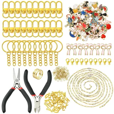 Immagine prodotto di Kit per creare portachiavi, composto da 325 pezzi, con ciondoli, lettere, pinze e accessori