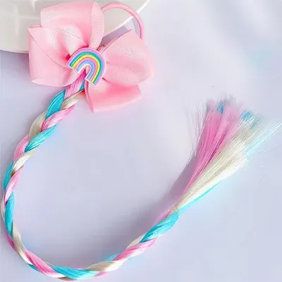 Obrázok produktu pre Gumička do vlasov Rainbow s vrkočom - Modrá/Ružová KP38409