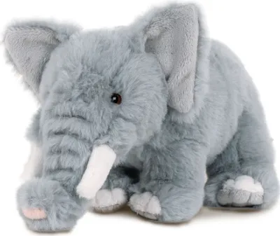 A plush toy elephant is shown against a white background.