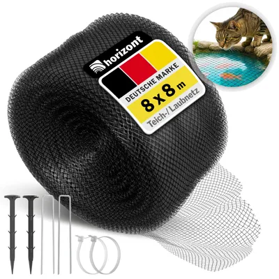 Produktbild von Teichnetz feinmaschig - 18 x 18 mm | 8x8 m | Schutznetz gegen Reiher, Laub und Tiere, UV-beständig, inkl. Befestigungsset