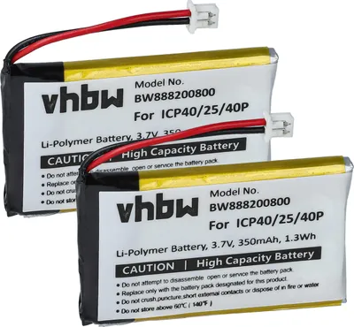 Produktbild von vhbw 2x Akku kompatibel mit Sena SMH-5 Wireless Headset Kopfhörer (350 mAh, 3,7 V, Li-Polymer)